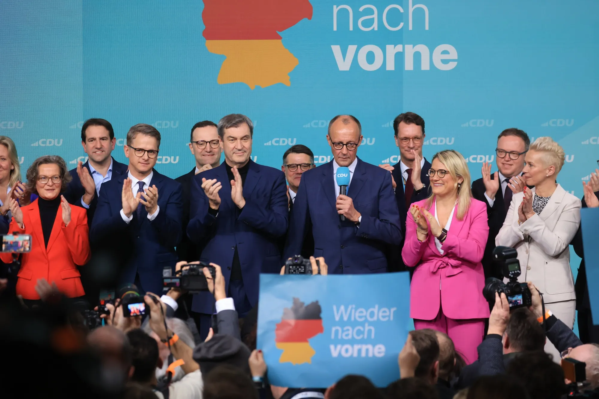 Friedrich Merz, leader of the Christian Democratic Union, speaks&nbsp;Sunday night&nbsp;in Berlin.