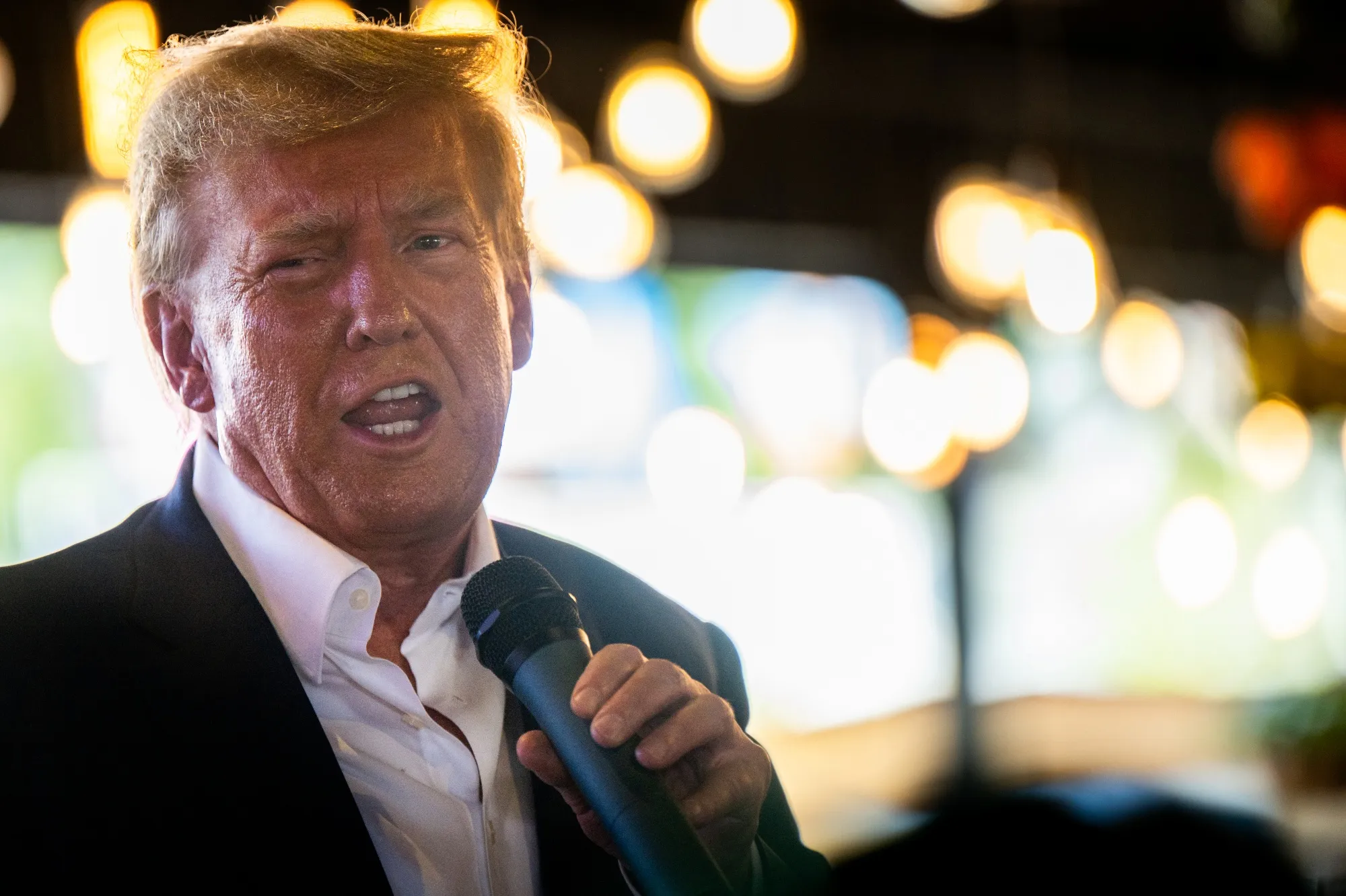 Donald Trump during a rally at the Steer N' Stein bar at the Iowa State Fair.&nbsp;