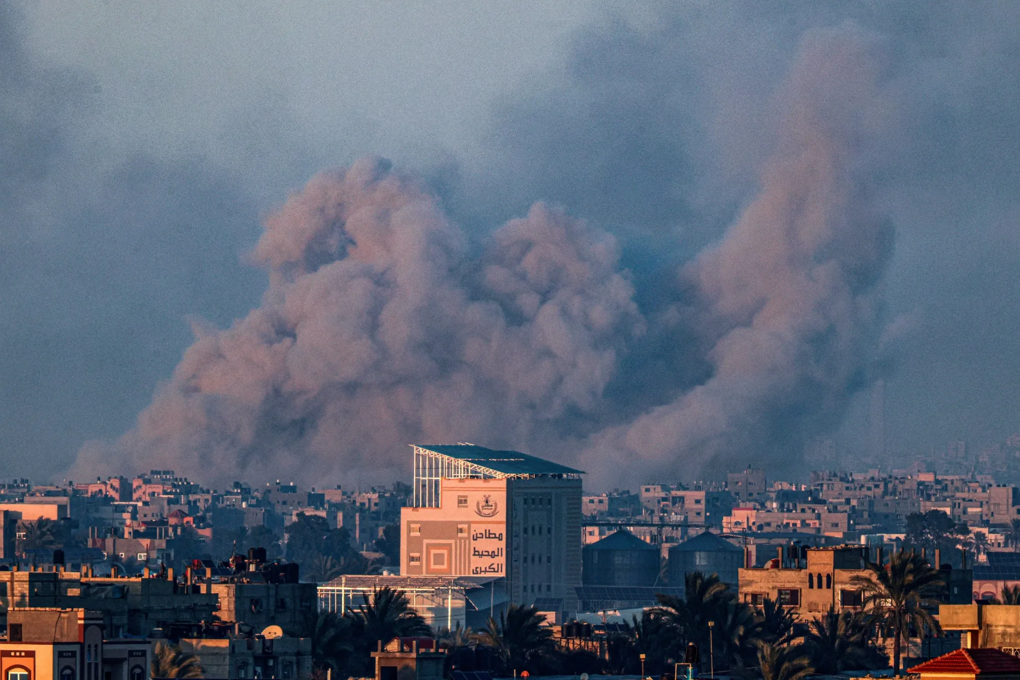 Israeli bombardment over Khan Yunis in the southern Gaza Strip on Feb. 10.