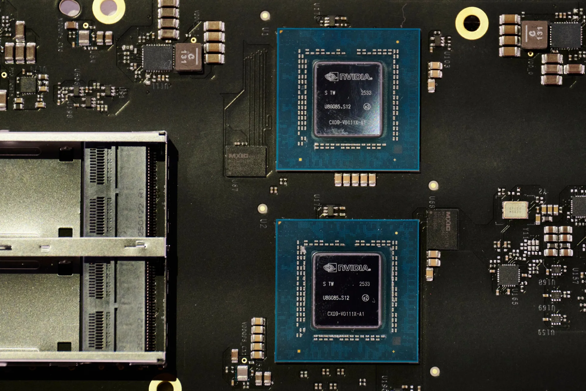 An Nvidia Corp. ConnectX-9 SuperNIC displayed during the 2026 CES event in Las Vegas.