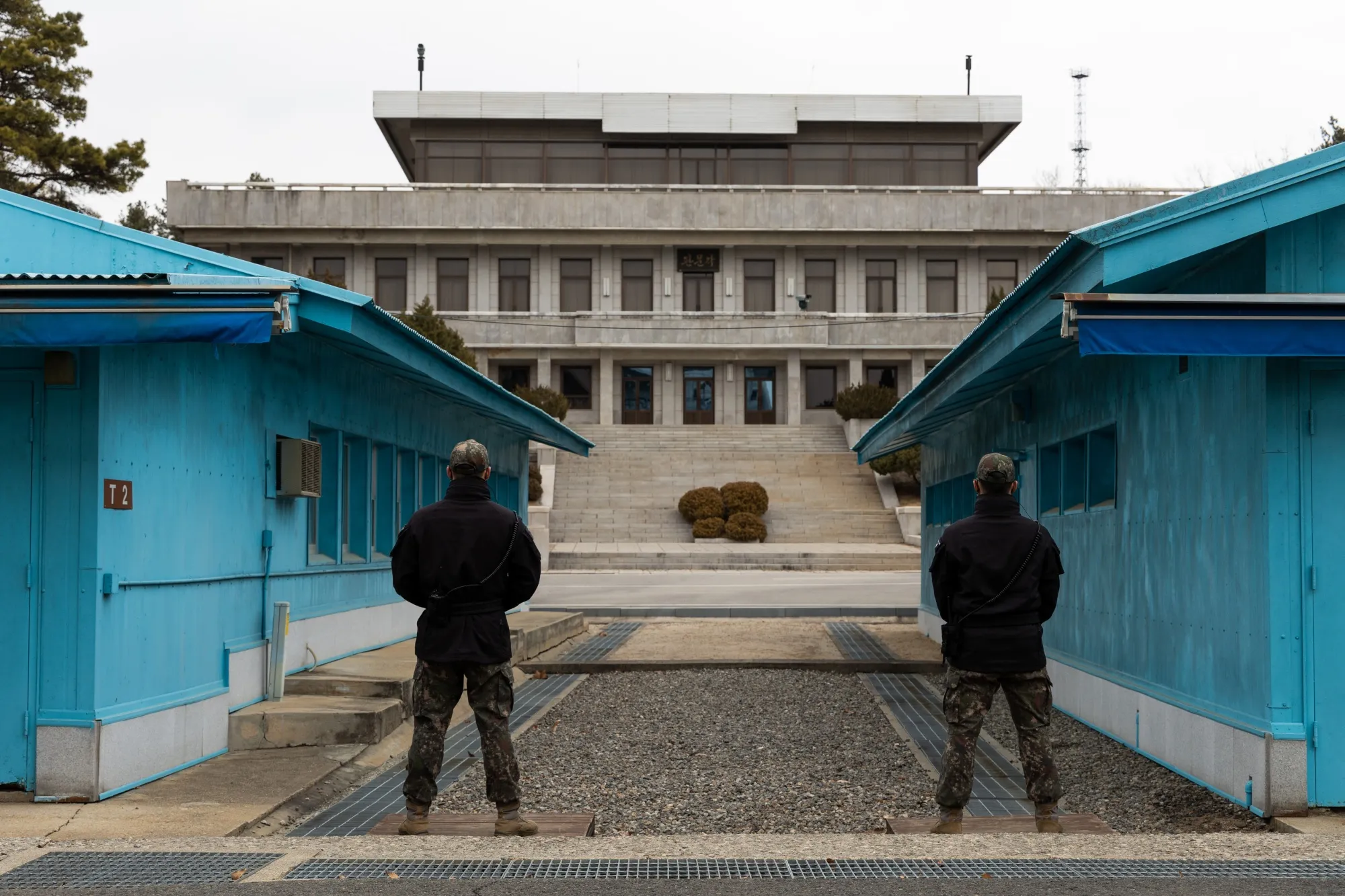 South Korean soldiers at the truce village of Panmunjom in the Demilitarized Zone in South Korea.