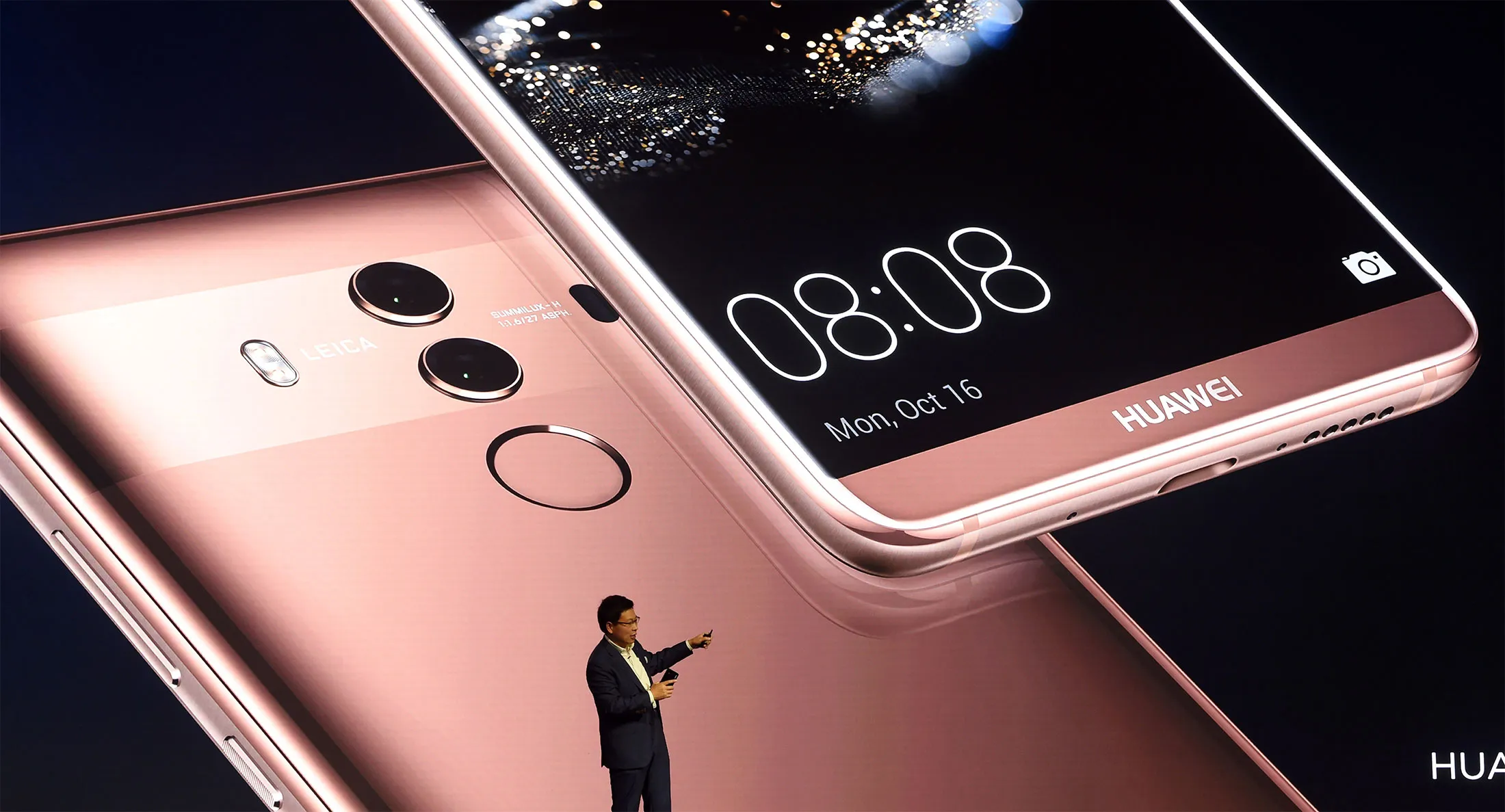 Richard Yu, CEO of Chinese Huawei Consumer Business Group, presents the new Huawei Mate 10 high-end smartphone in Munich, Germany, on Oct. 6, 2017.&nbsp;