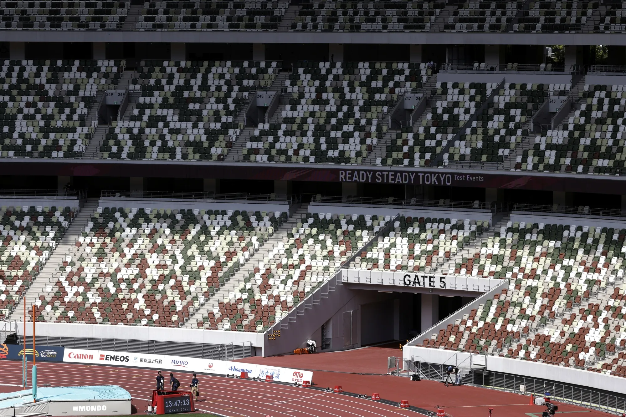Spectator stands during an athletics test event for the Tokyo 2020 Olympic Games in Tokyo.