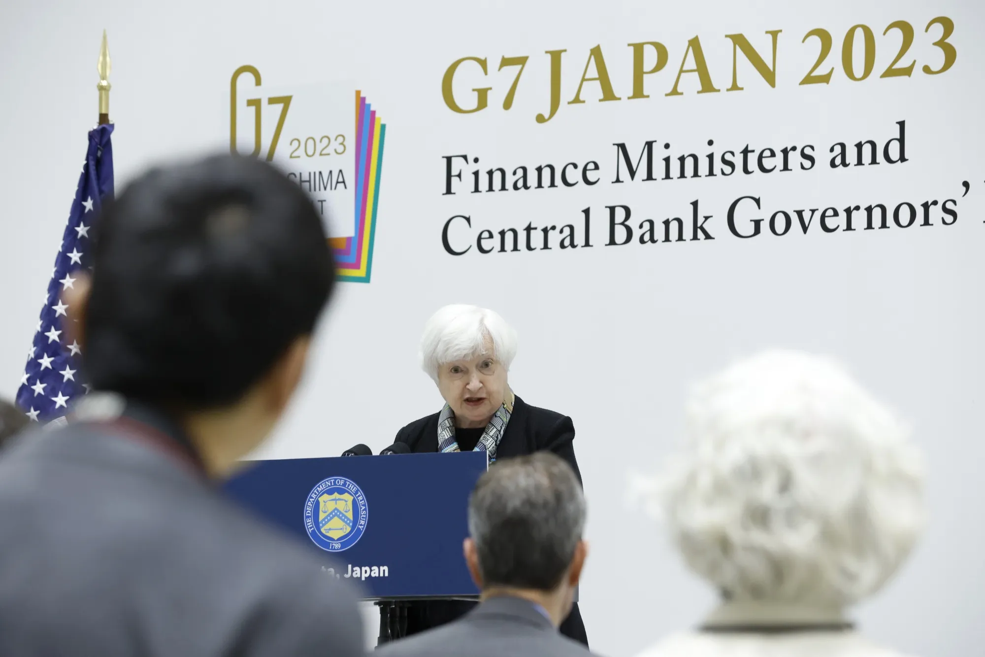 Janet Yellen, US Treasury secretary, during a news conference at the Group of Seven finance ministers and central bank governors meeting in Niigata, Japan, on Thursday, May 11, 2023. Yellen said Washington intends to crack down on Russia’s ability to skirt sanctions imposed by the US and allies after its invasion of Ukraine.