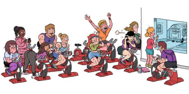 spinning class cartoon