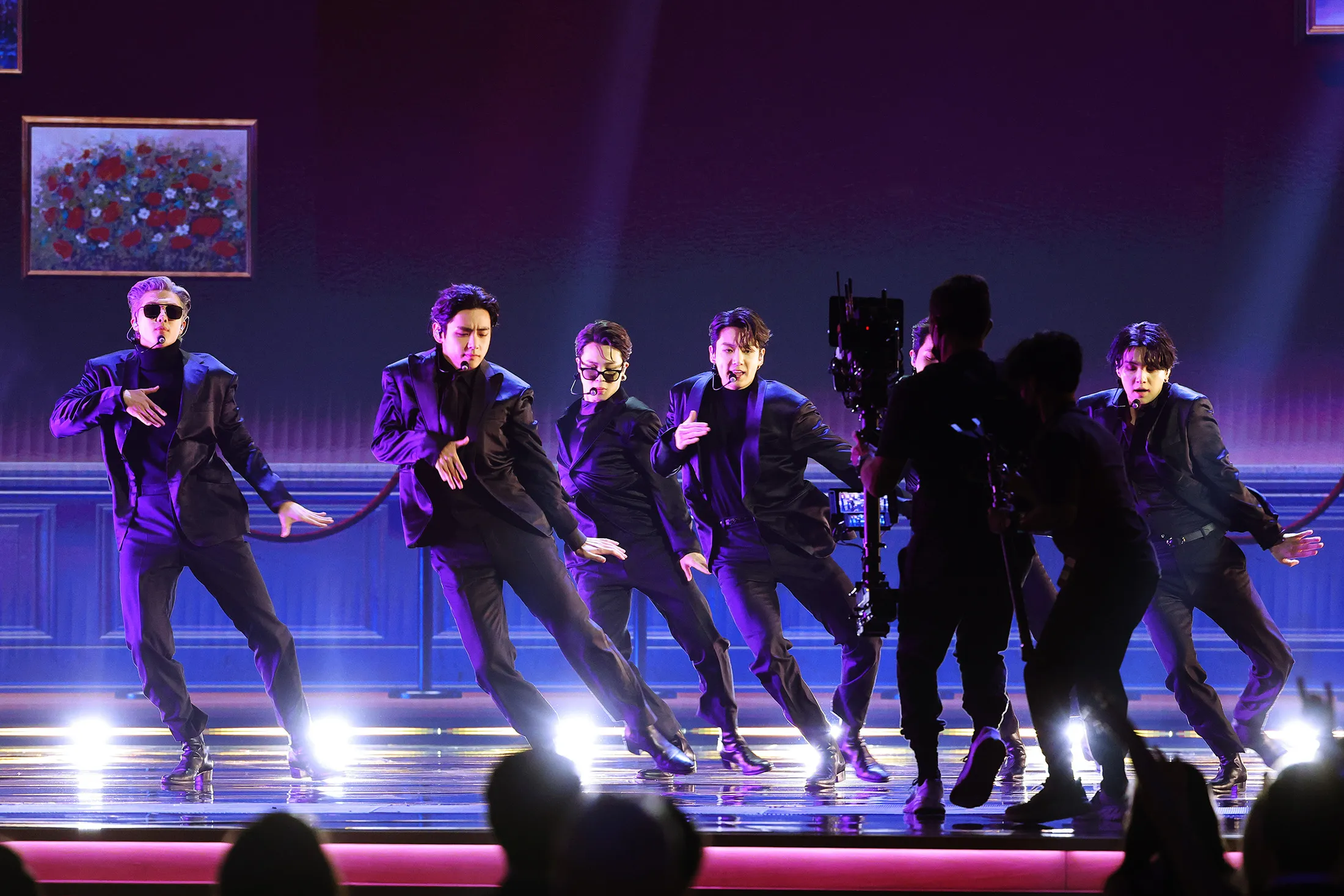 BTS perform onstage during the 64th Annual Grammy Awards in Las Vegas, Nevada,&nbsp;on April 3.