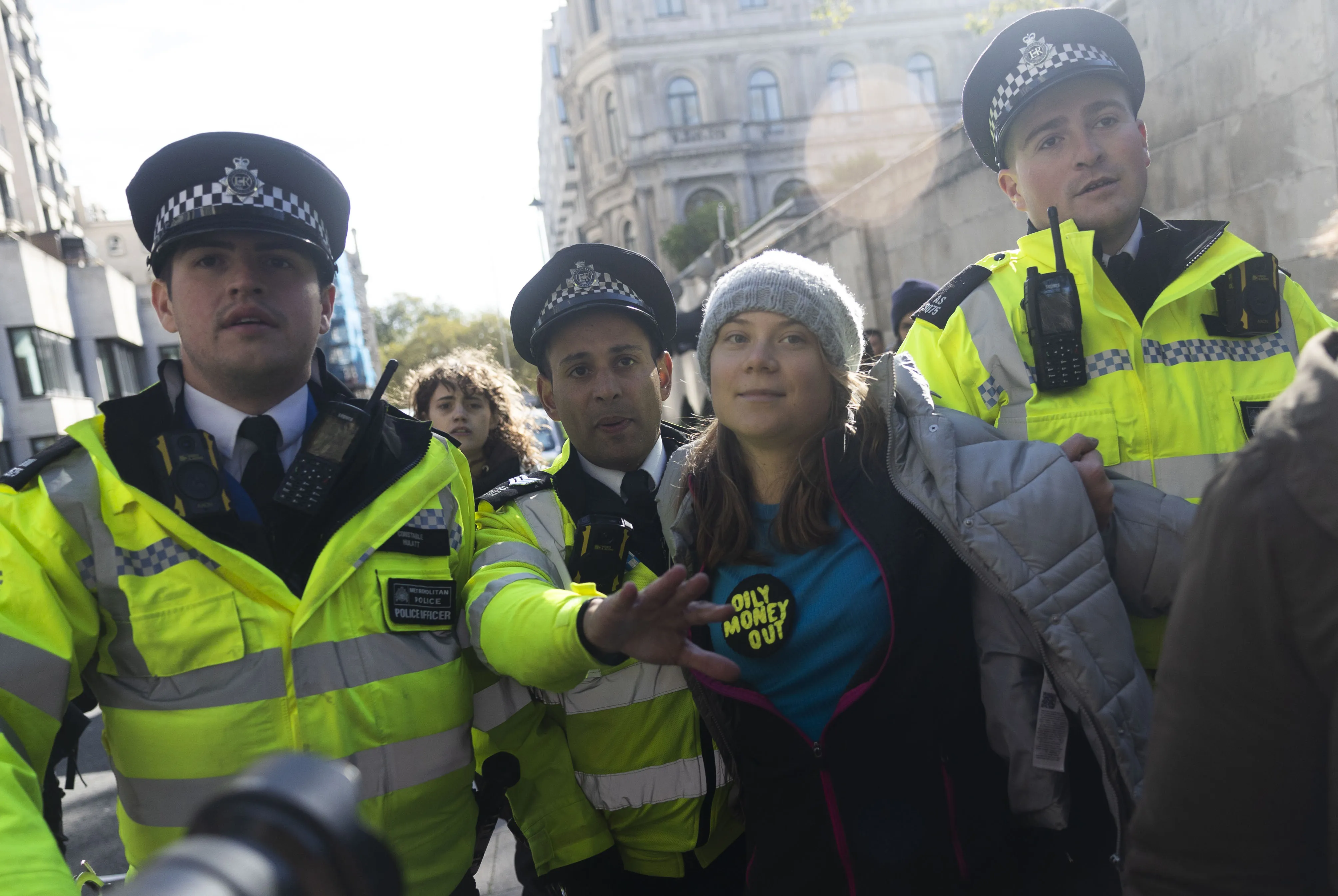Police arrest Greta Thunberg during a protest organised by Fossil Free London on Oct. 17.