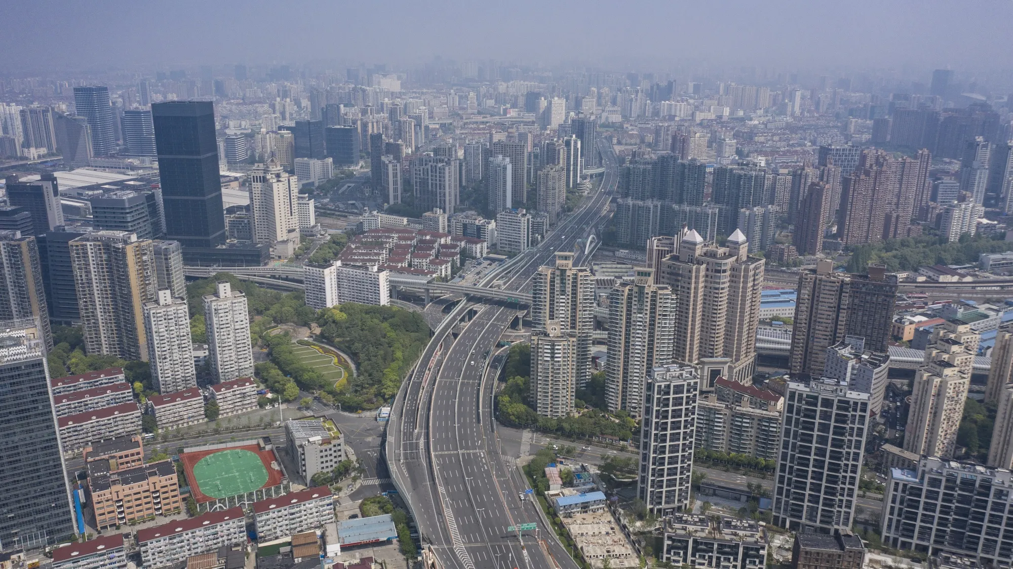 Nearly-empty roads during a lockdown in Shanghai on April 21.