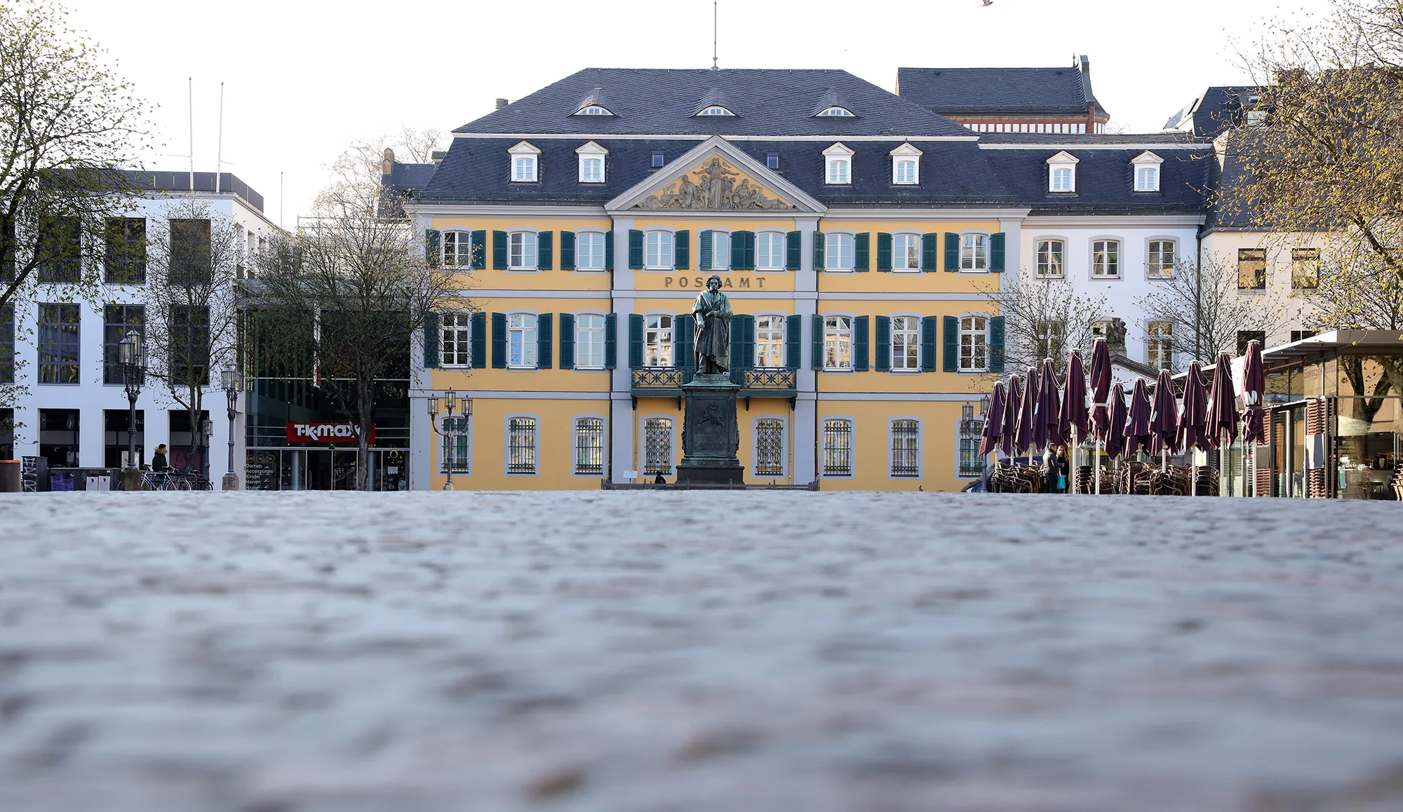 The Muensterplatz with a&nbsp;monument&nbsp;Ludwig van Beethoven stands empty&nbsp;in Bonn on April 1.&nbsp;