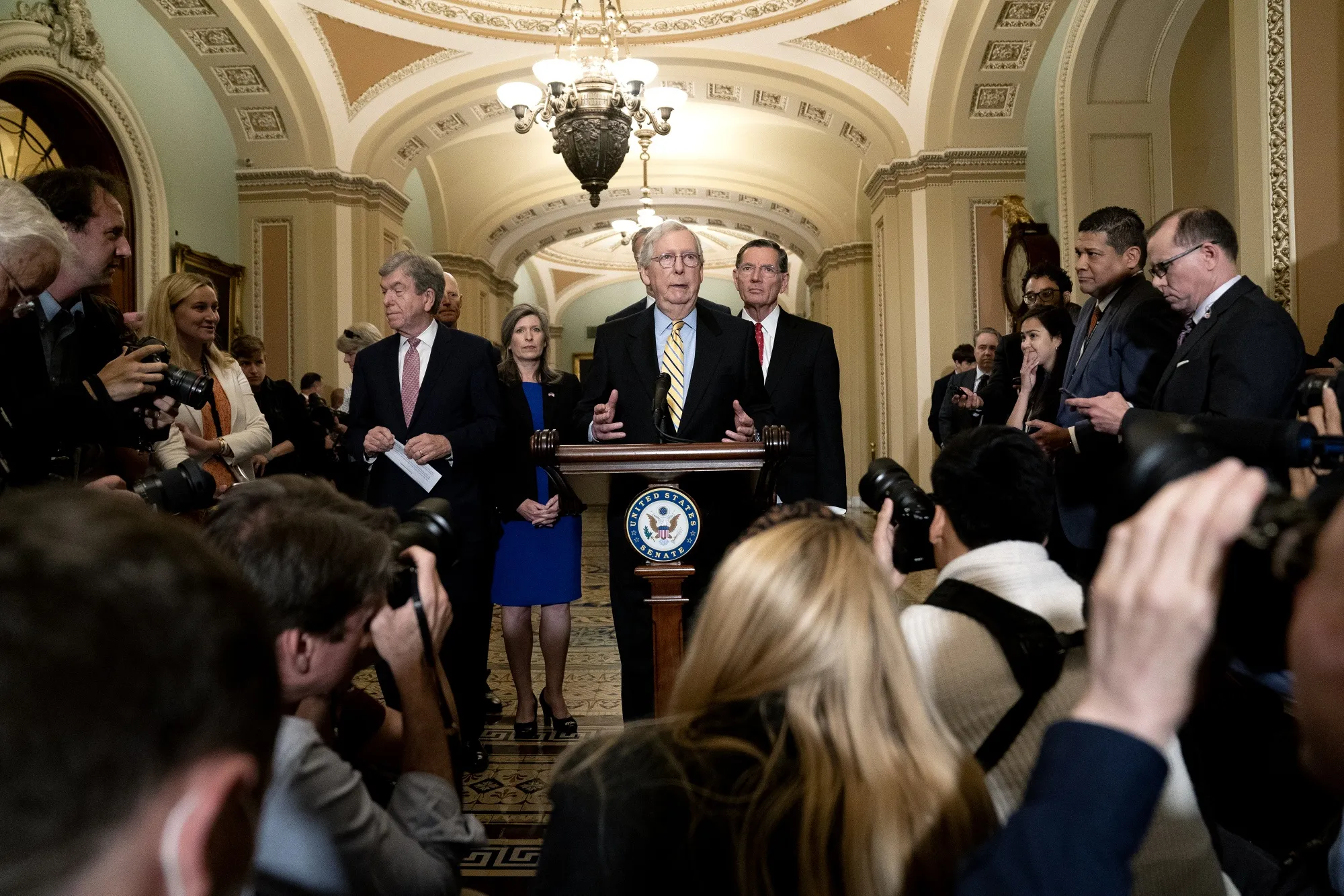 Mitch McConnell speaks during a news conference at the U.S. Capitol in Washington, D.C., on June 22.