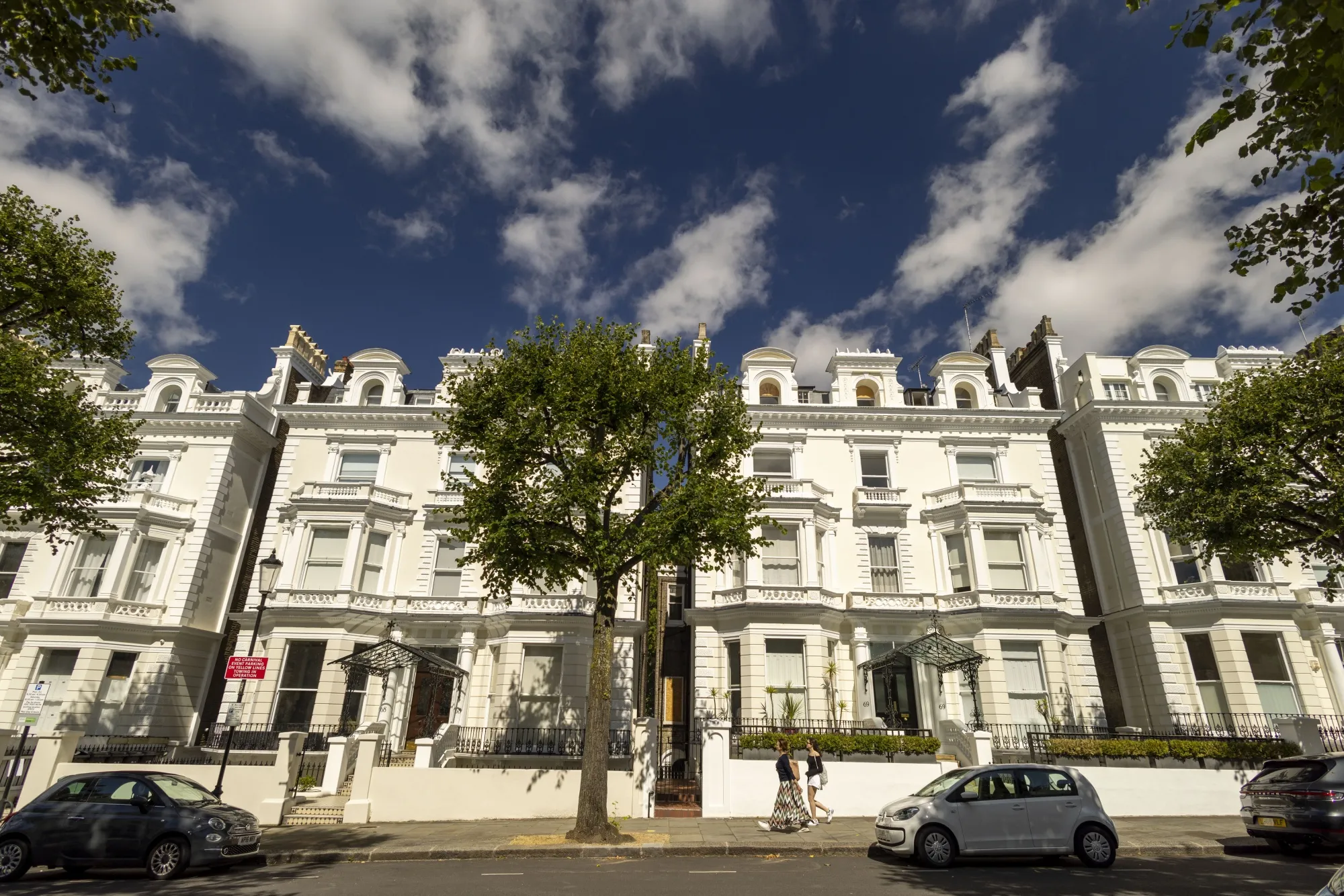 A row of luxury properties in Holland Park in the Kensington and Chelsea district of London.