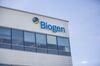 Signage is displayed on the exterior of Biogen Inc. headquarters in Cambridge, Massachusetts, U.S., on Friday, Aug. 5, 2016.