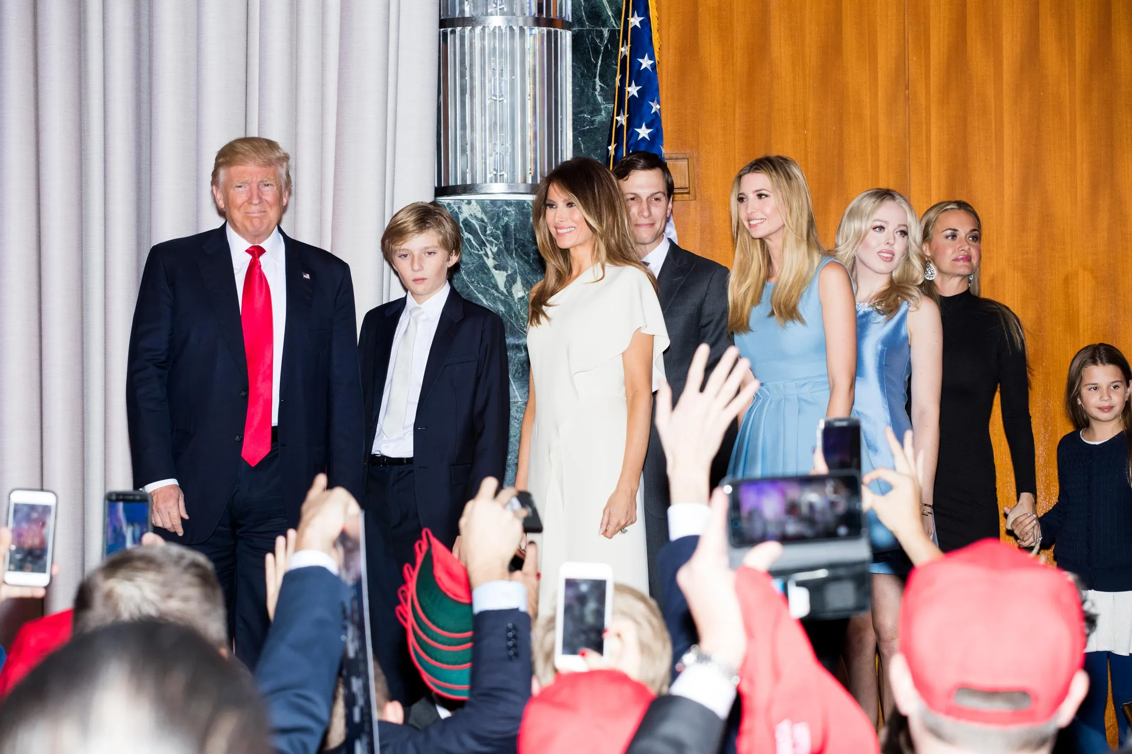 Trump enters with family to give his victory party speech.
