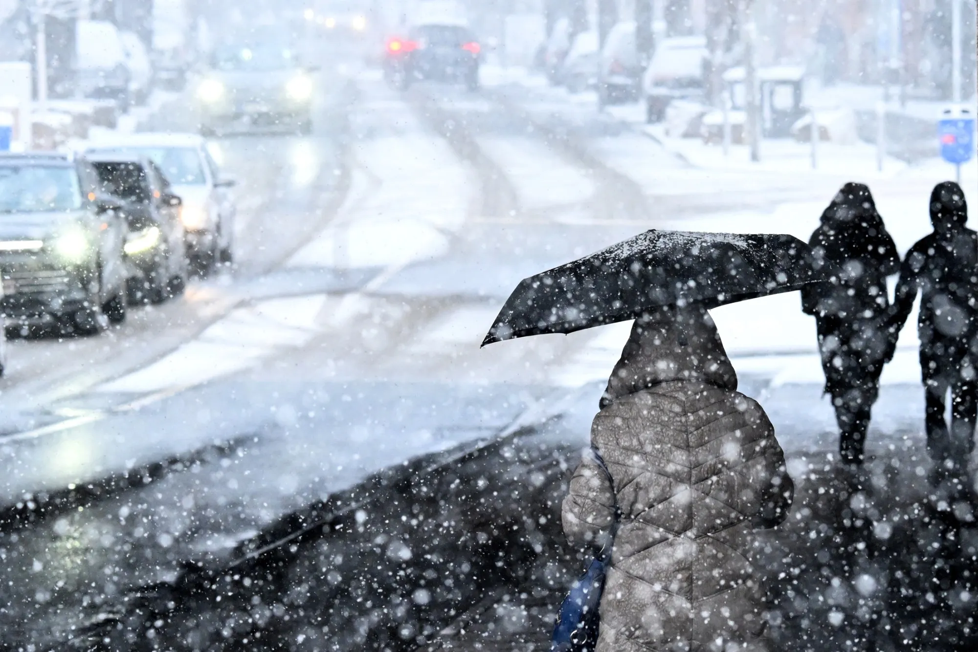 Snowfall in Frankfurt, Germany.