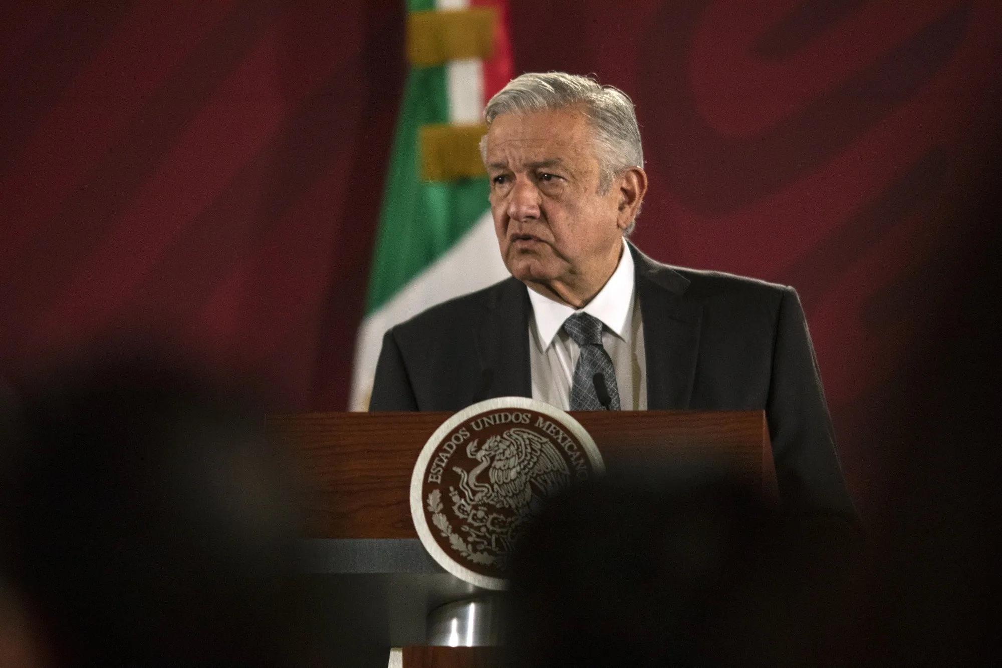 Andres Manuel Lopez Obrador, Mexico’s president, speaks during a news conference at the National Palace in Mexico City, Mexico, on Tuesday, Jan. 7, 2020.
