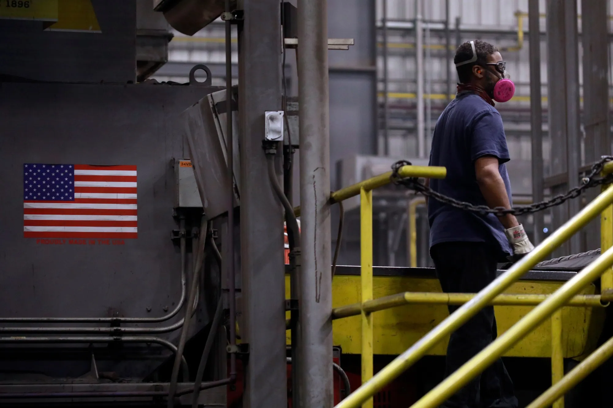 An American flag at a factory in South Pittsburg, Tennessee.