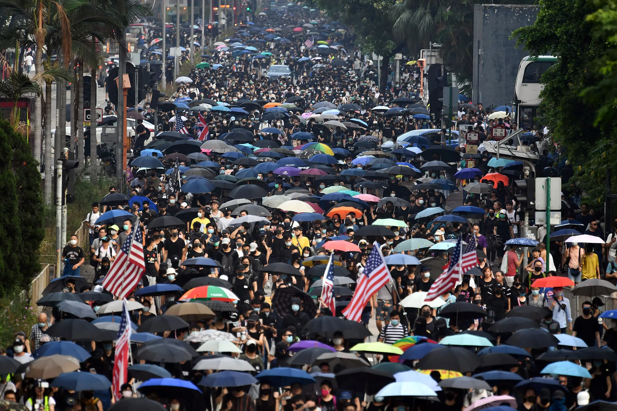 Protesters take part in an anti-emergency law march fromTsim Sha Tsui to Sham Shui Po, Hong Kong on Oct.&nbsp;12.&nbsp;