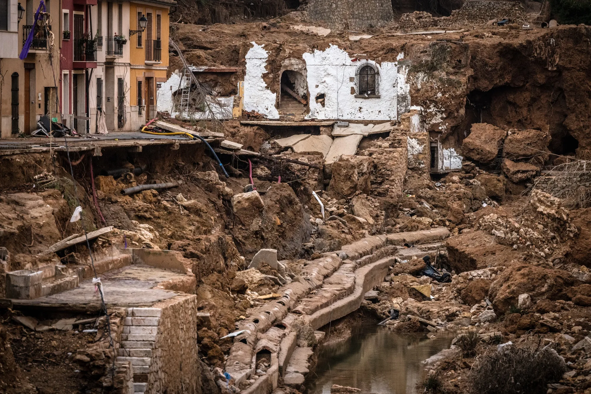 The aftermath of flash floods in Chiva, Spain, on Tuesday, Nov. 5, 2024. The region of Valencia is asking Spain's central government for €31.4 billion in rescue funds to help with rebuilding after floods that destroyed homes and left over 200 dead.