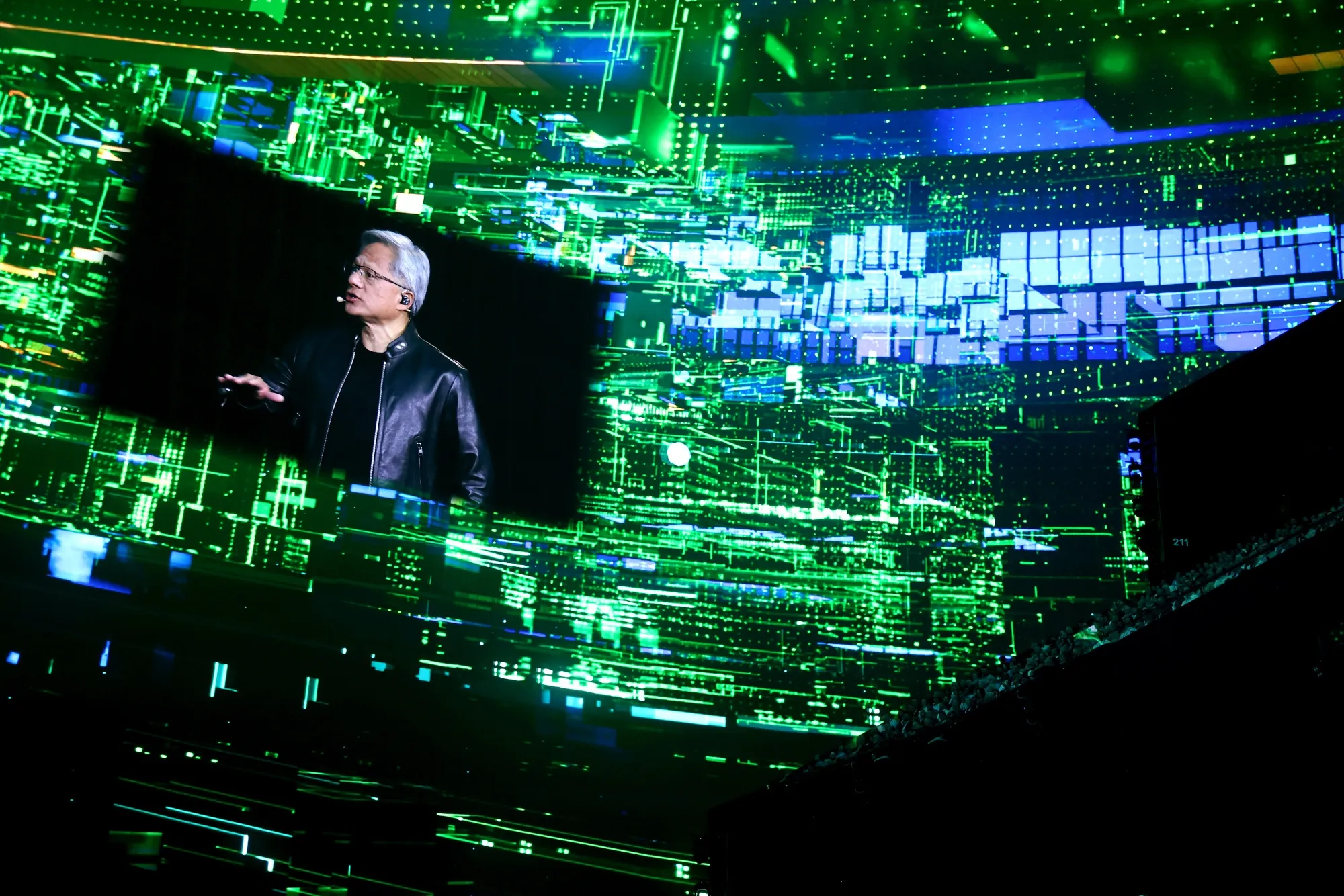 Jensen Huang, co-founder and chief executive officer of Nvidia, at the HPE Discover event on June 18 at the Sphere in Las Vegas.&nbsp;