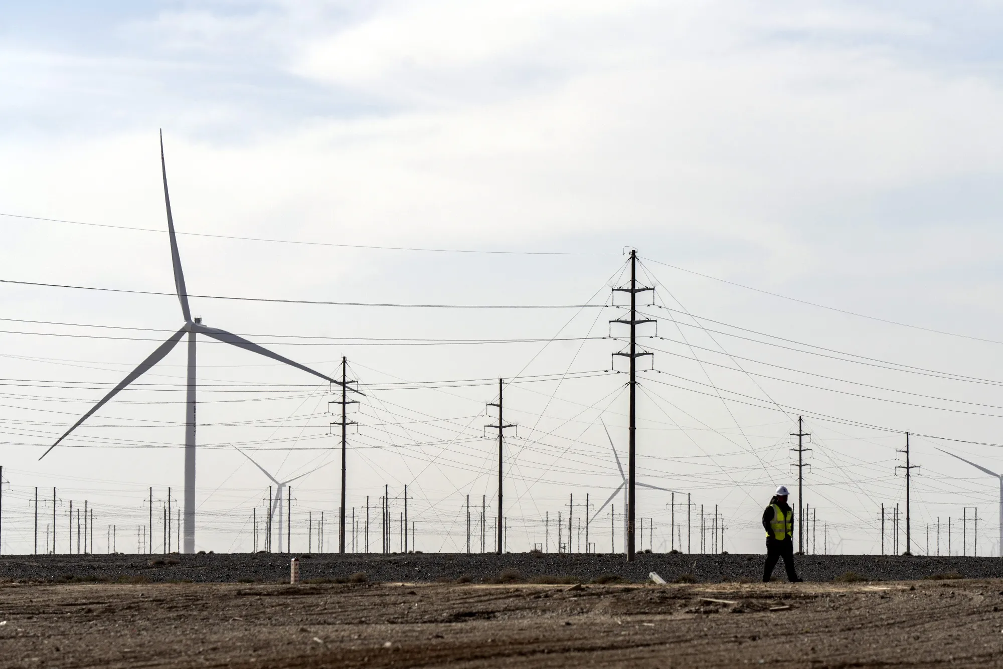 A wind farm in Jiuquan, Gansu Province, China.