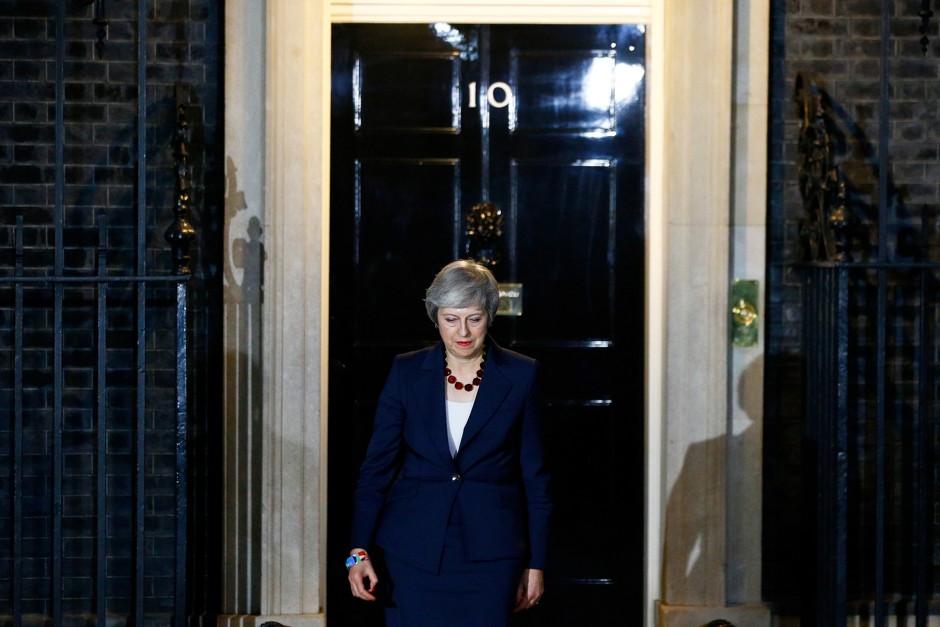 British Prime Minister Theresa May announces her government's Brexit deal outside No. 10 Downing Street.