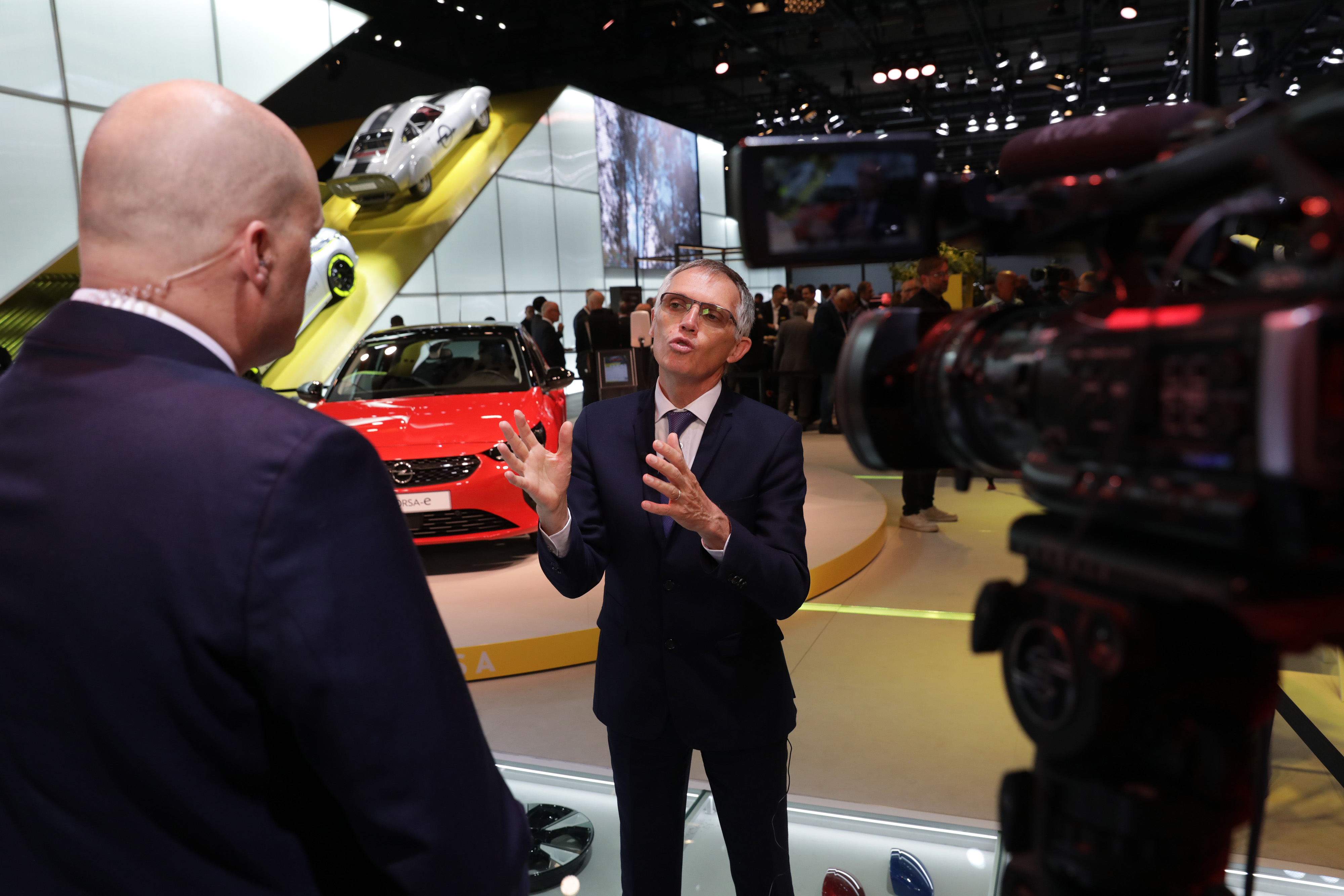 Carlos Tavares speaks during a Bloomberg Television interview at the IAA Frankfurt Motor Show on Sept. 10, 2019.