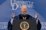 President Joe Biden delivers the commencement address at the University of Delaware graduation ceremony in Newark, Delaware, on May 28.