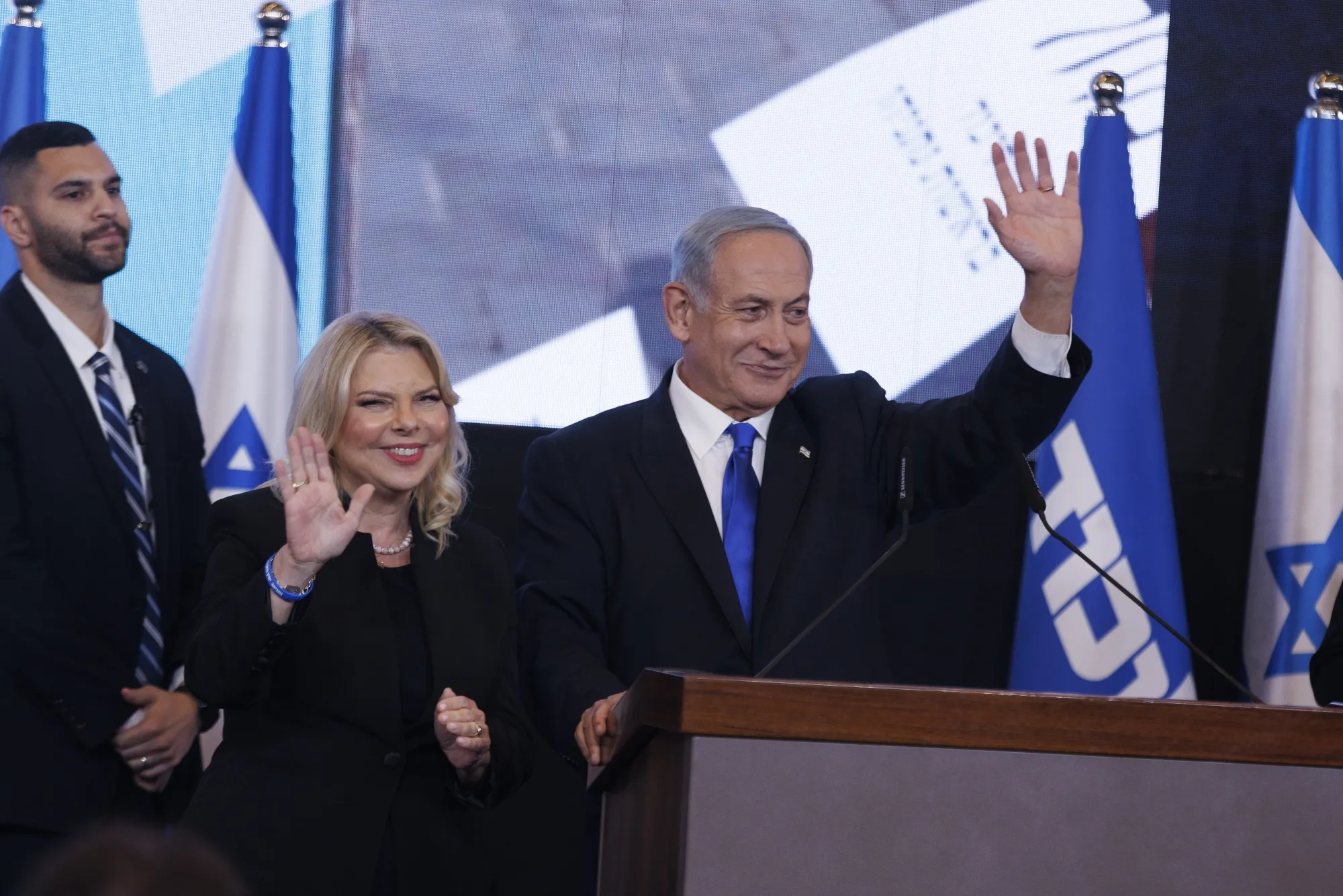 Benjamin Netanyahu&nbsp;and his wife Sara Netanyahu&nbsp;at the Likud party’s&nbsp;headquarters in Tel Aviv, Israel.