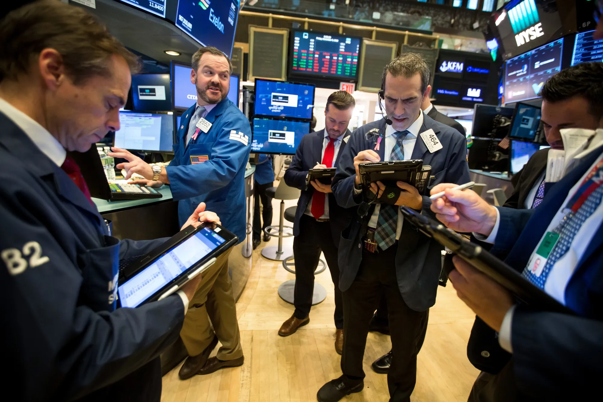 Traders work on the floor of the New York Stock Exchange (NYSE).