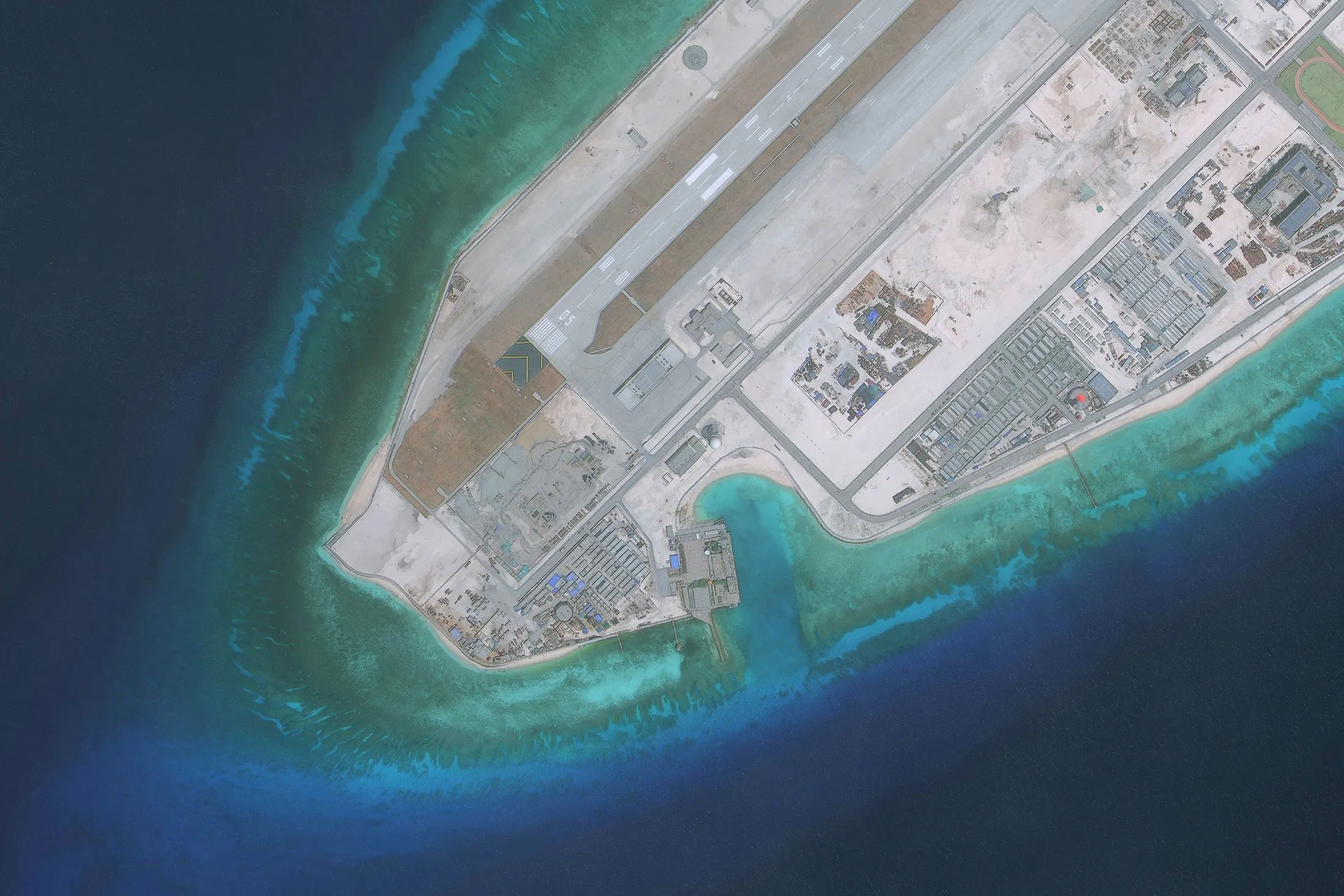 Satellite imagery of the Fiery Cross Reef located in the South China Sea, on May 1.
