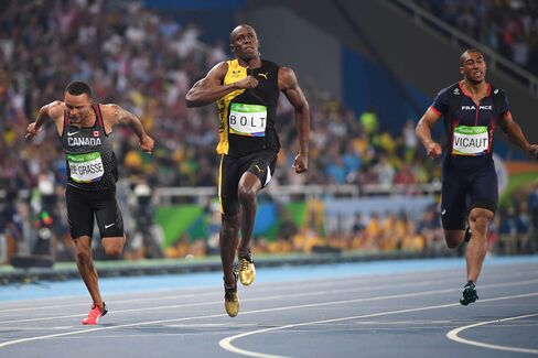 Jamaica's Usain Bolt crosses the finish line to win the men's 100-meter final on Aug. 14.