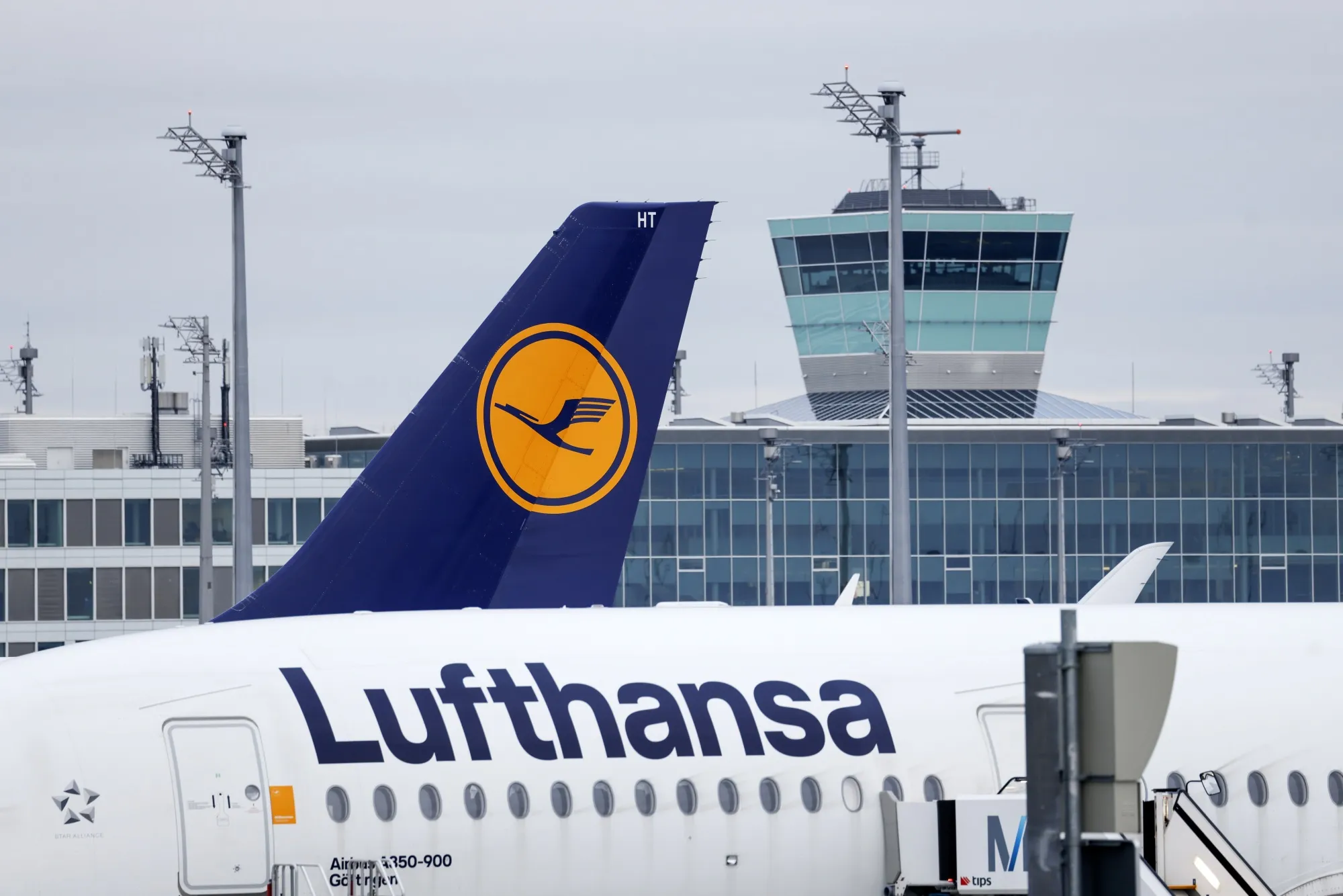 Passenger aircraft, operated by Deutsche Lufthansa AG,&nbsp;at Munich International Airport.