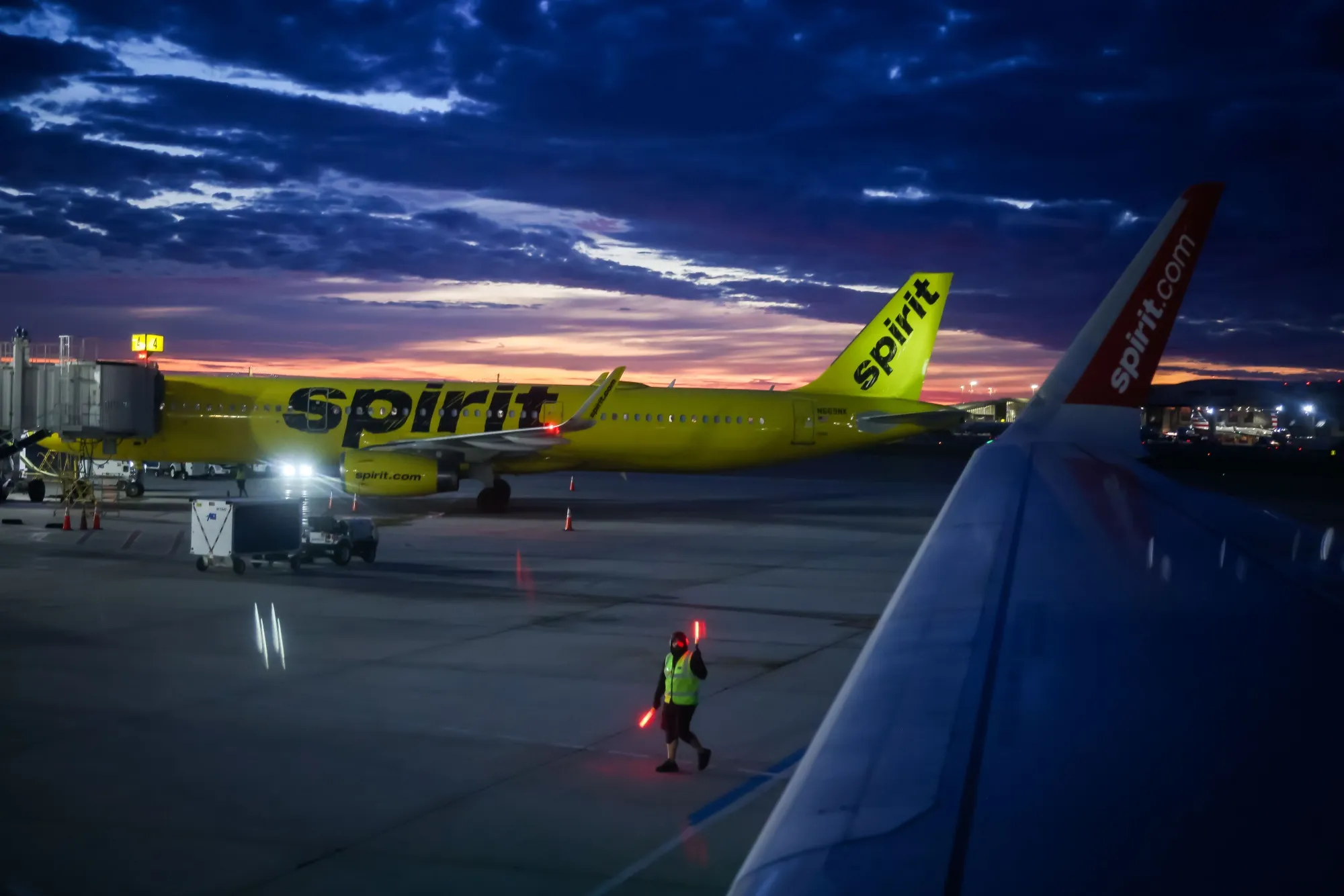 Spirit Airlines planes at LaGuardia Airport on Aug. 19.