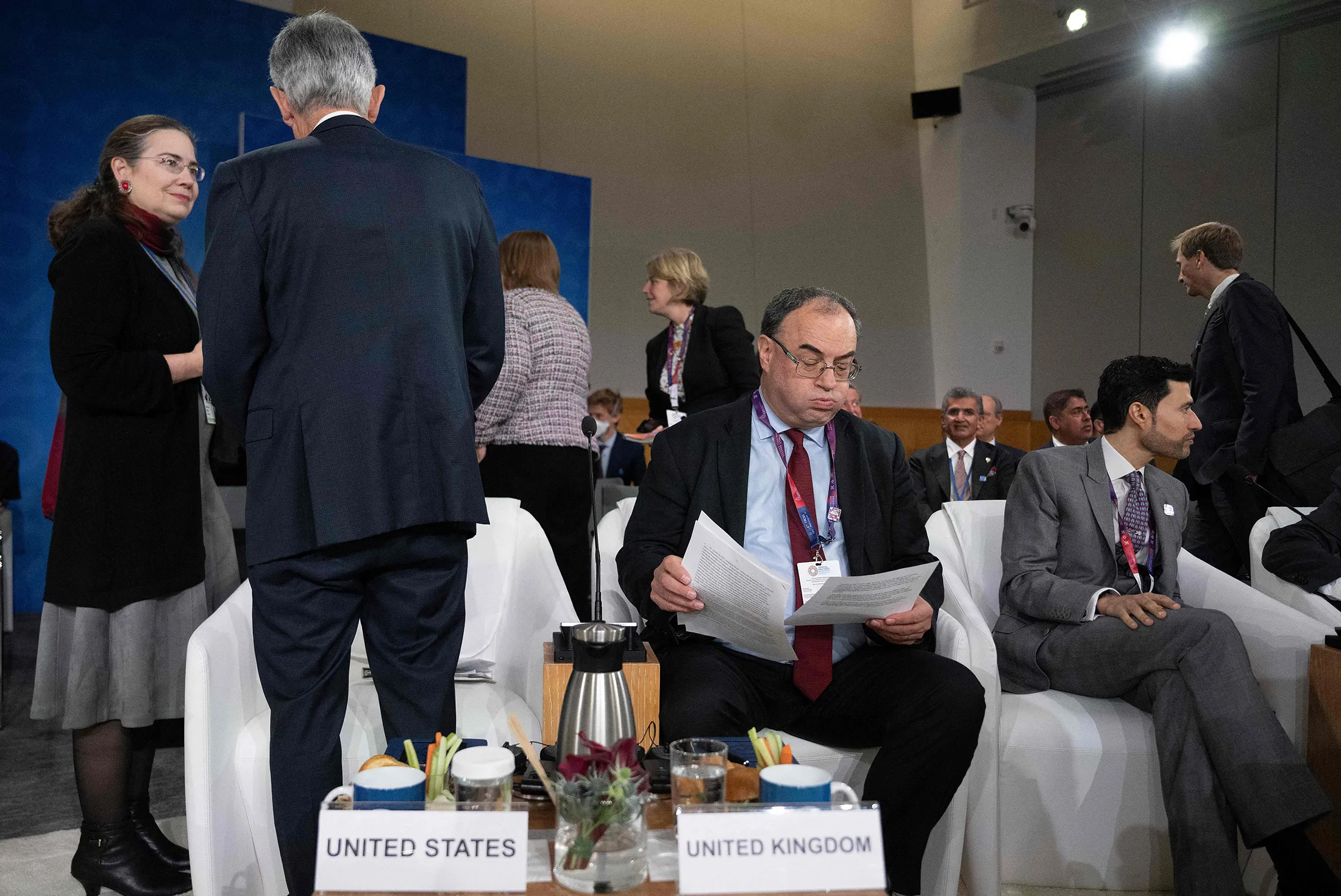 Andrew Bailey&nbsp;looks through paperwork&nbsp;during the International Monetary Fund and World Bank annual meetings in Washington, DC, on Oct.&nbsp;14.