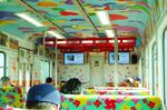 In stark contrast to the drab DMZ, the DMZ Train’s interior is covered in colorful graphics.
