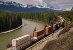 A Canadian Pacific Railway freight train near Lake Louise, Alberta.