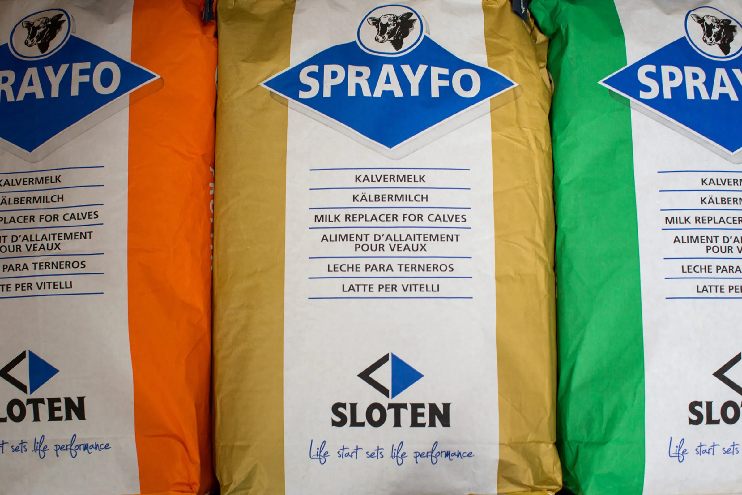 Sacks of Sprayfo feed at a processing plant operated Nutreco NV.&nbsp;