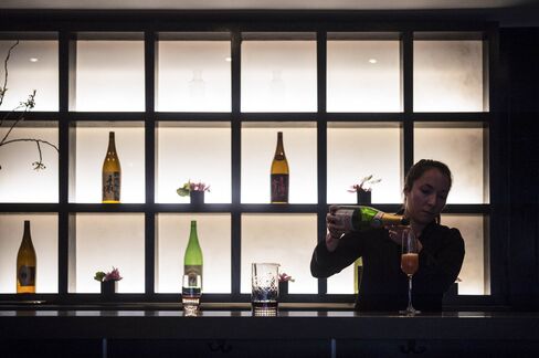 The backlit bar at Nakazawa's lounge, a new addition to the sushi bar.