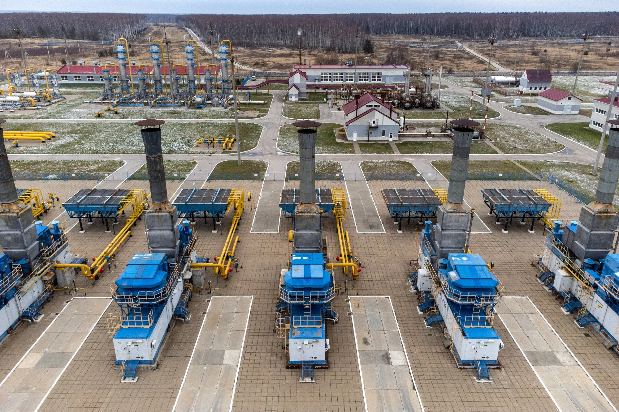 Gas compressor units at a&nbsp;facility, operated by Gazprom PJSC, in Kasimov, Russia.