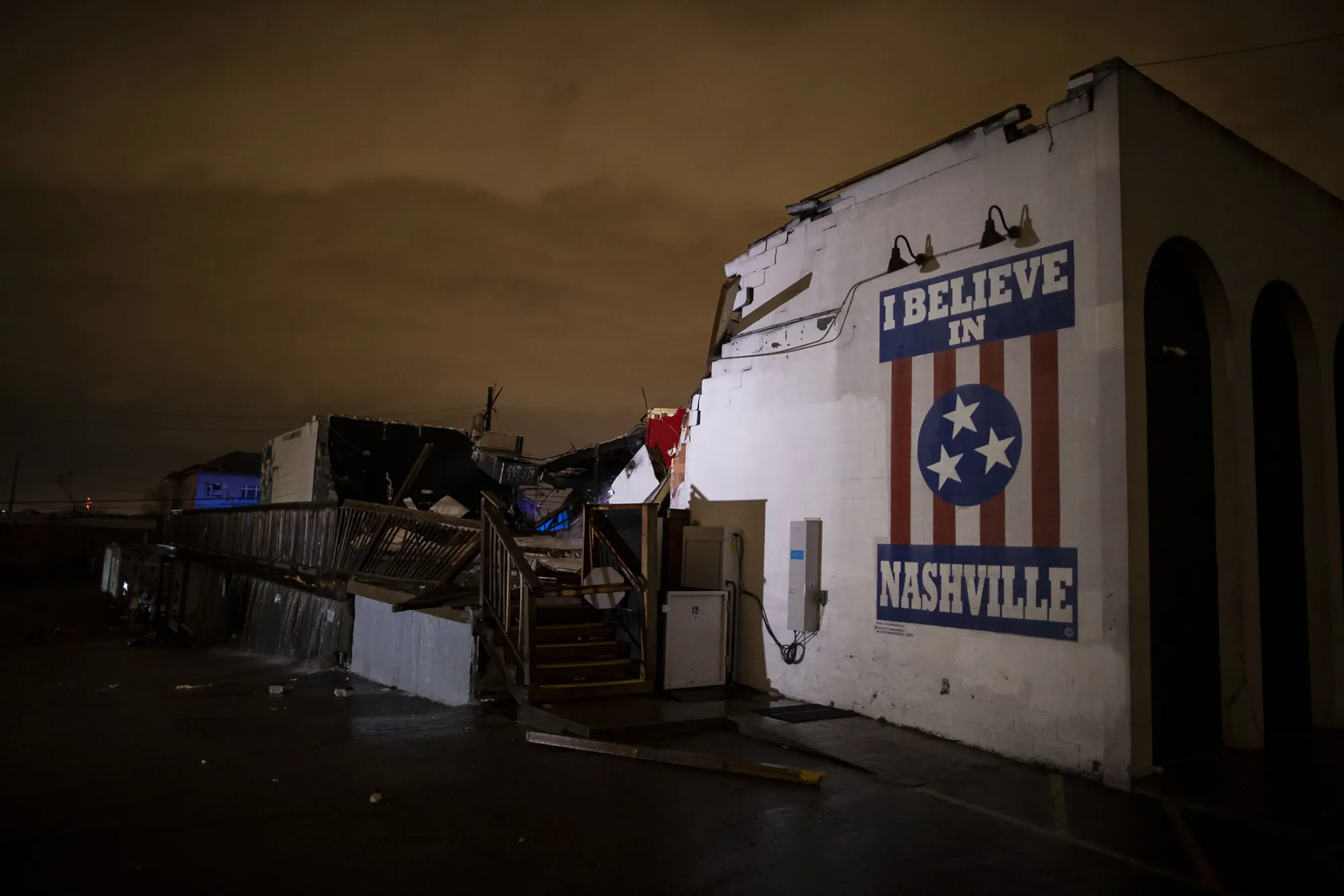 Heavy damage in the East Nashville neighborhood on March 3 after a tornado passed through the area.