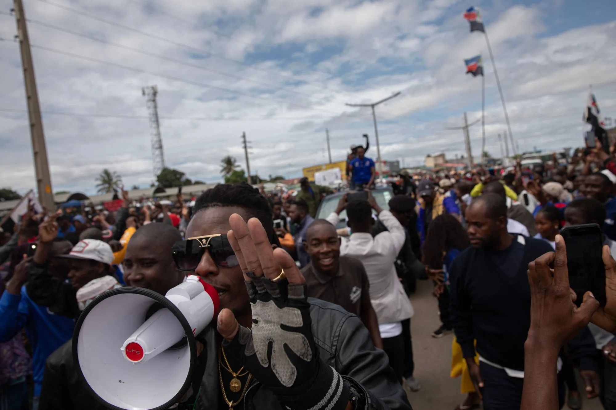 Supporters of Renamo gather to protest the results of the local elections in Maputo.