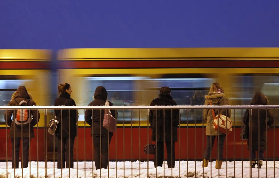 German commuters await a train in 2011. Only three cities in Germany—Berlin, Mannheim, and Ulm—have opened their transit data up to third-party developers.
