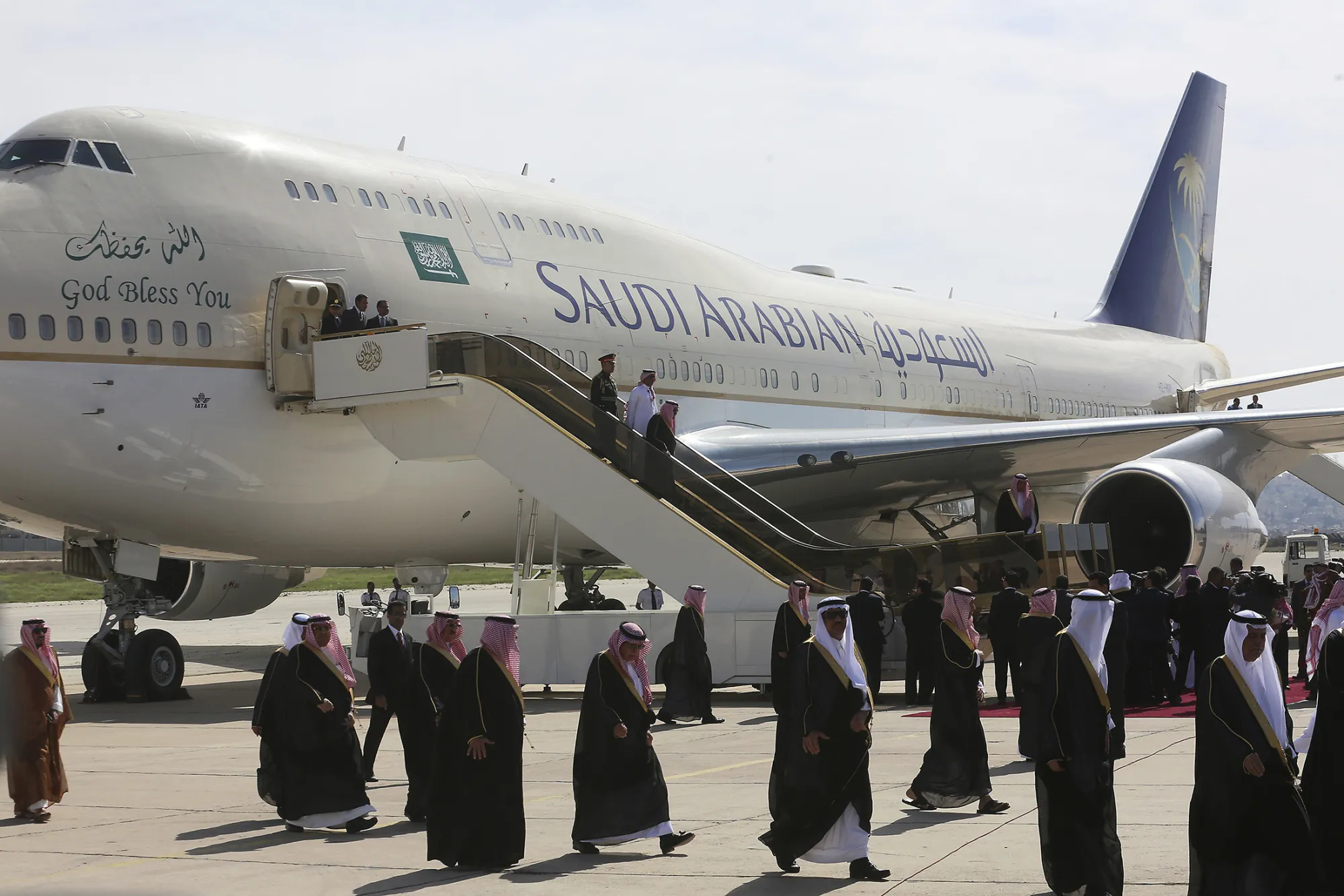 Saudi Arabia's King Salman arrives in Amman, Jordan, on March 27, 2017.
