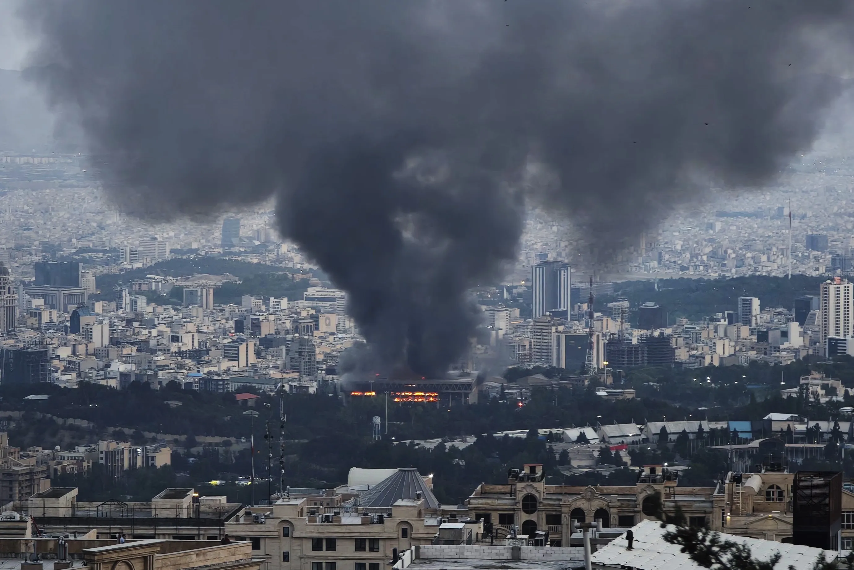Aftermath of&nbsp;a reported&nbsp;Israeli strike on a Tehran building used by Iran’s state TV broadcaster.&nbsp;