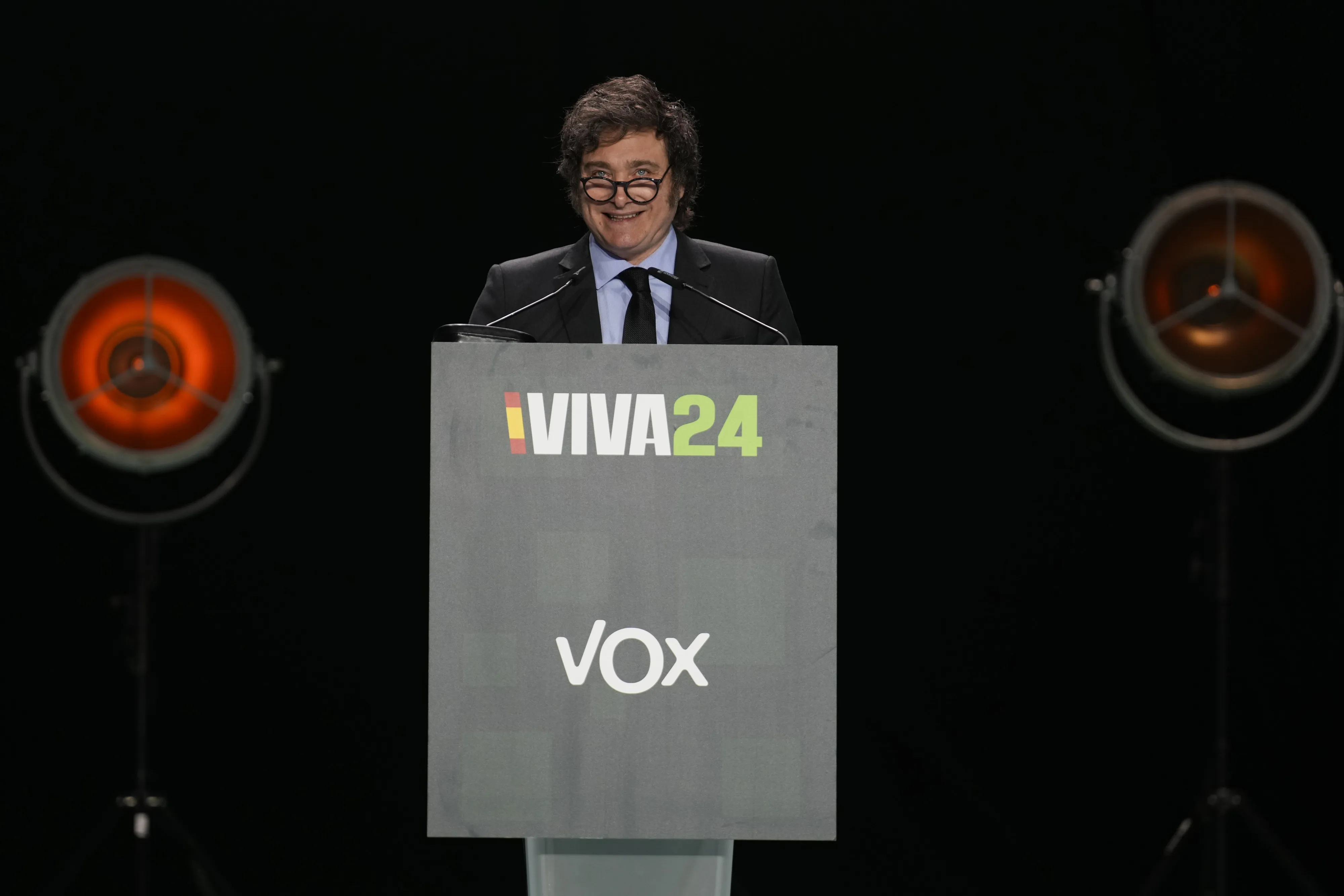 Javier Milei speaks at an event organized by the far-right Vox Party in Madrid on May 19.