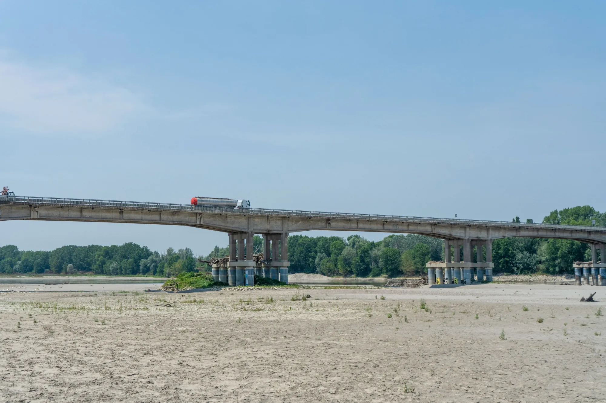 The exposed bed of the Po river in Boretto, Italy, in June.