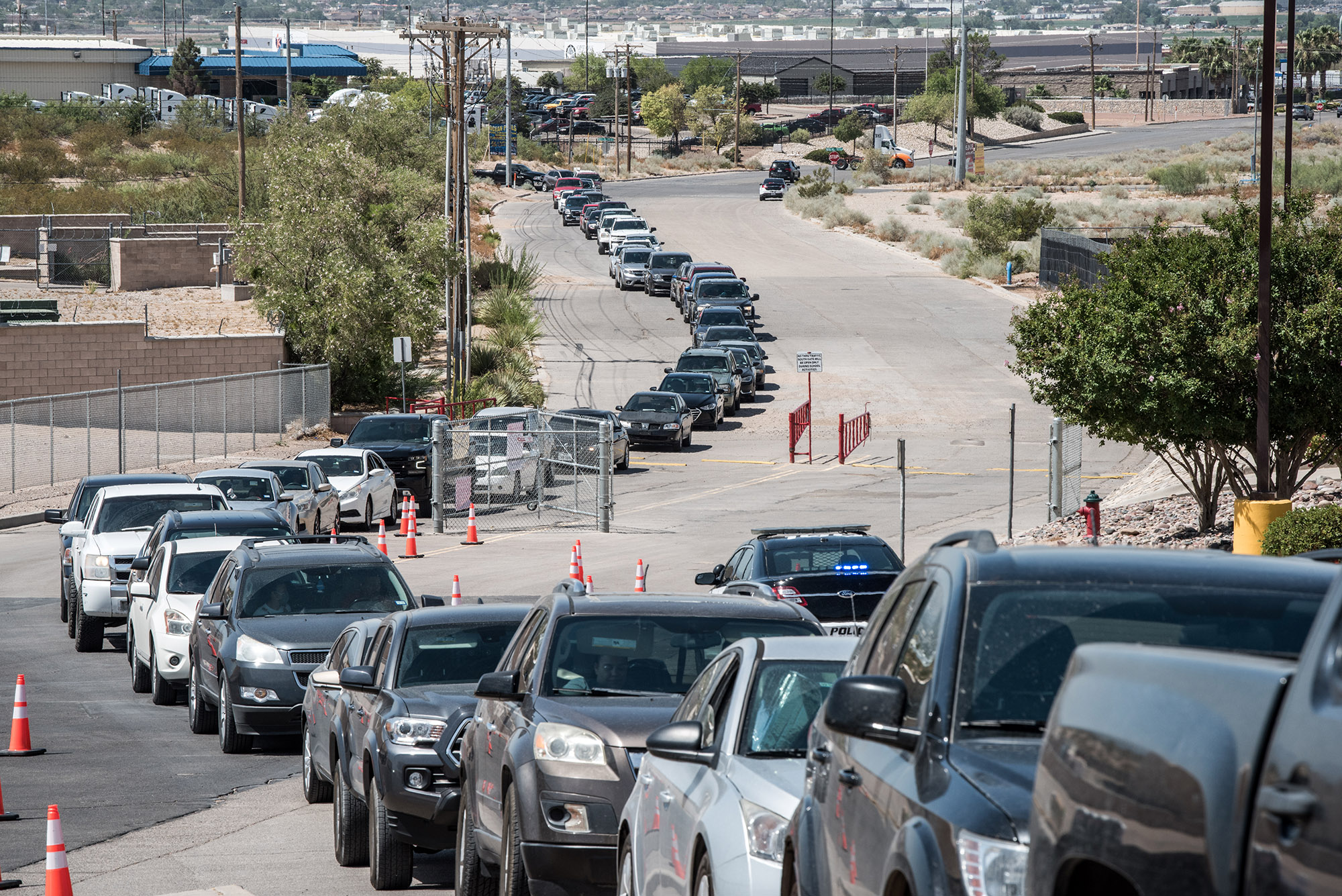 People wait in their cars at a newly opened mega drive-thru testing site&nbsp;in El Paso, Texas, July 21.