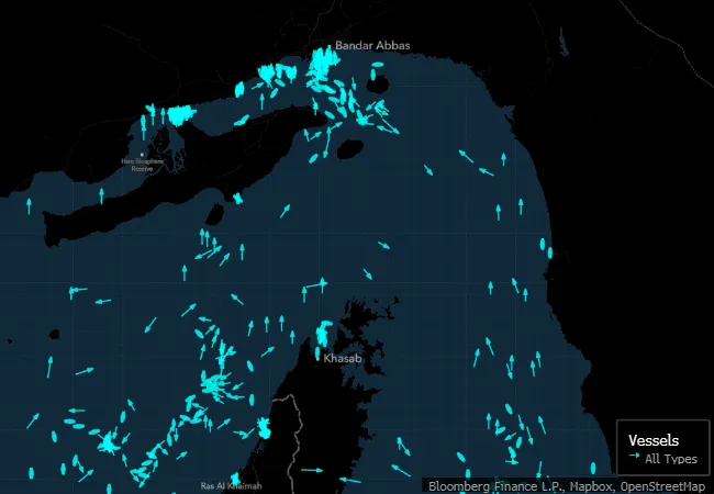 The normal Hormuz transit route is empty.