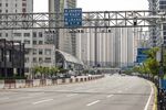 A near-empty road during a lockdown due to Covid&nbsp;in Shanghai, China.