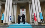 Recep Tayyip Erdogan, right, greets Sauli Niinisto in Ankara on March 17.
